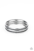 Load image into Gallery viewer, Paparazzi “Off Road Relic” Silver Bangle Bracelet Set

