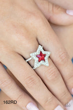Load image into Gallery viewer, Paparazzi “One Nation Under Sparkle” Red Stretch Ring - Cindysblingboutique
