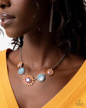 Load image into Gallery viewer, “Floral Facade” Orange Necklace Earring Set - Paparazzi Accessories