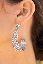 Load image into Gallery viewer, Paparazzi Life of the Party "Cold as Ice" White Hoop Earrings - Paparazzi Accessories
