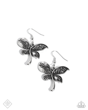 Load image into Gallery viewer, Paparazzi “Easy Exhilaration” Silver Dragonfly Dangle Earrings - Paparazzi Accessories