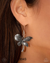 Load image into Gallery viewer, Paparazzi “Easy Exhilaration” Silver Dragonfly Dangle Earrings - Paparazzi Accessories