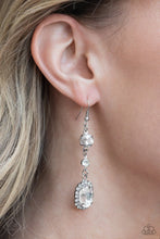 Load image into Gallery viewer, “Glass Slipper Sparkle” White Dangle Earrings - Paparazzi Accessories