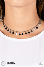 Load image into Gallery viewer, Paparazzi “Champagne Catwalk” Black Choker Necklace Earring Set
