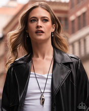 Load image into Gallery viewer, Paparazzi “Impressive Individual” Silver Twisted Pendant Black Cord Necklace Earring Set - Paparazzi Accessories