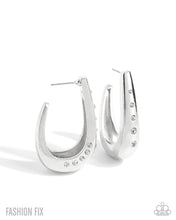 Load image into Gallery viewer, Paparazzi “Skilled Shimmer” White Hoop Earrings - Paparazzi Accessories