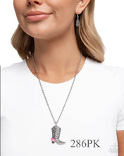 Load image into Gallery viewer, Paparazzi “Blazing Boot” Pink Necklace Earring Set - Paparazzi Accessories