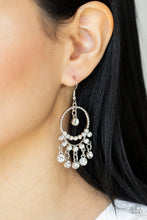 Load image into Gallery viewer, Paparazzi “Cosmic Chandeliers” White Dangle Earrings - Paparazzi Accessories