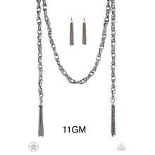 Load image into Gallery viewer, Paparazzi "Scarfed For Attention" Gunmetal Necklace Earring Set - Paparazzi Accessories