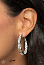 Load image into Gallery viewer, Paparazzi “GLITZY By Association” White Hoop Earrings - Paparazzi Accessories