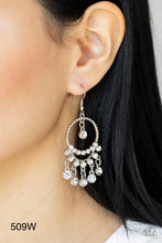 Load image into Gallery viewer, Paparazzi “Cosmic Chandeliers” White Dangle Earrings - Paparazzi Accessories