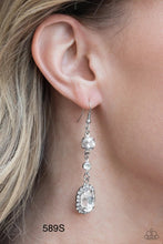 Load image into Gallery viewer, “Glass Slipper Sparkle” White Dangle Earrings - Paparazzi Accessories