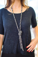 Load image into Gallery viewer, Paparazzi "Scarfed For Attention" Gunmetal Necklace Earring Set - Paparazzi Accessories