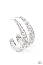 Load image into Gallery viewer, Paparazzi Life of the Party "Cold as Ice" White Hoop Earrings - Paparazzi Accessories