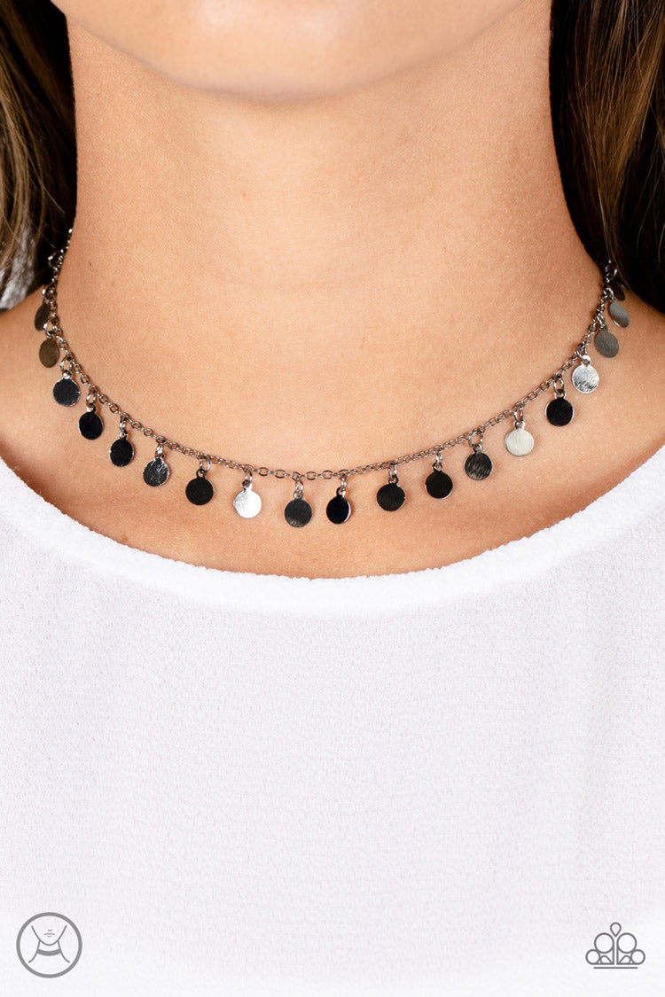 Paparazzi “Champagne Catwalk” Black Choker Necklace Earring Set