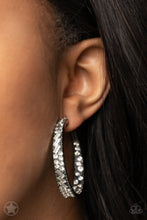 Load image into Gallery viewer, Paparazzi “Glitzy By Association” Gunmetal Hoops - Paparazzi Accessories