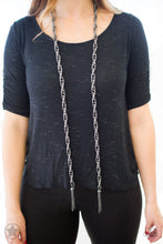 Load image into Gallery viewer, Paparazzi "Scarfed For Attention" Gunmetal Necklace Earring Set - Paparazzi Accessories
