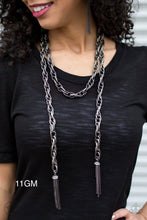 Load image into Gallery viewer, Paparazzi "Scarfed For Attention" Gunmetal Necklace Earring Set - Paparazzi Accessories