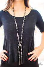 Load image into Gallery viewer, Paparazzi "Scarfed For Attention" Gunmetal Necklace Earring Set - Paparazzi Accessories