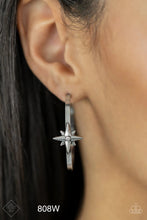 Load image into Gallery viewer, Paparazzi “Lone Star Shimmer” Fashion Fix April 2022 White Hoop Earrings - Paparazzi Accessories