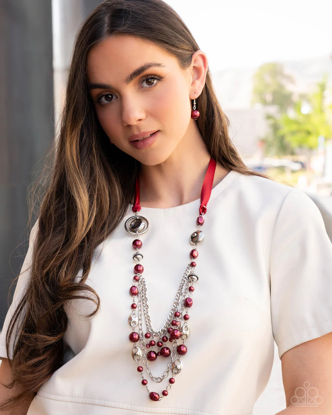 “All the Trimmings” Red Necklace Earring Set - Paparazzi Accessories