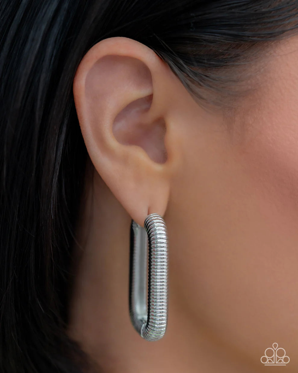 Paparazzi “Spiral Supply” Silver Hoop Hinge Earrings