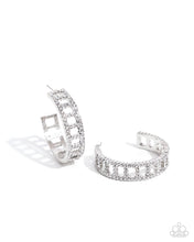 Load image into Gallery viewer, Paparazzi “Bridging Brillance” White Hoop Earrings
