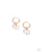 Load image into Gallery viewer, “Carriage Chic” Gold Heart Hinge Hoop Earrings - Paparazzi Accessories
