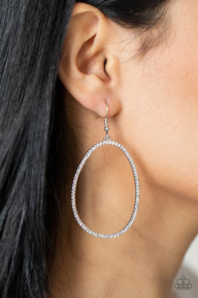 “OVAL-ruled!“ White Dangle Earrings - Paparazzi Accessories