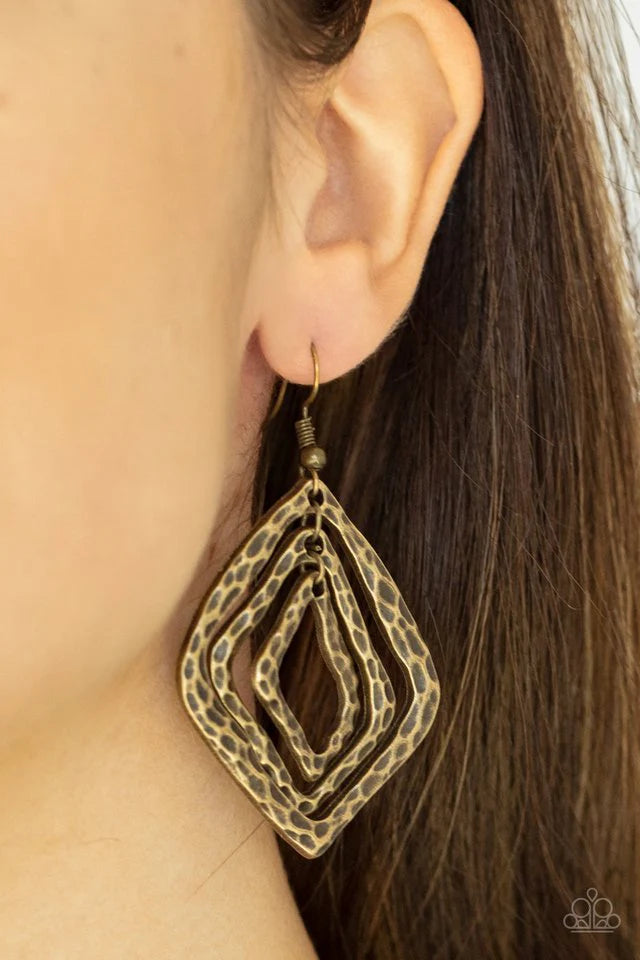 Paparazzi “Primitive Performance” Brass Dangle Earrings - Paparazzi Accessories