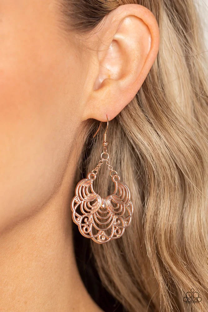Paparazzi “Frilly Finesse” Rose Gold Dangle Earrings - Cindysblingboutique