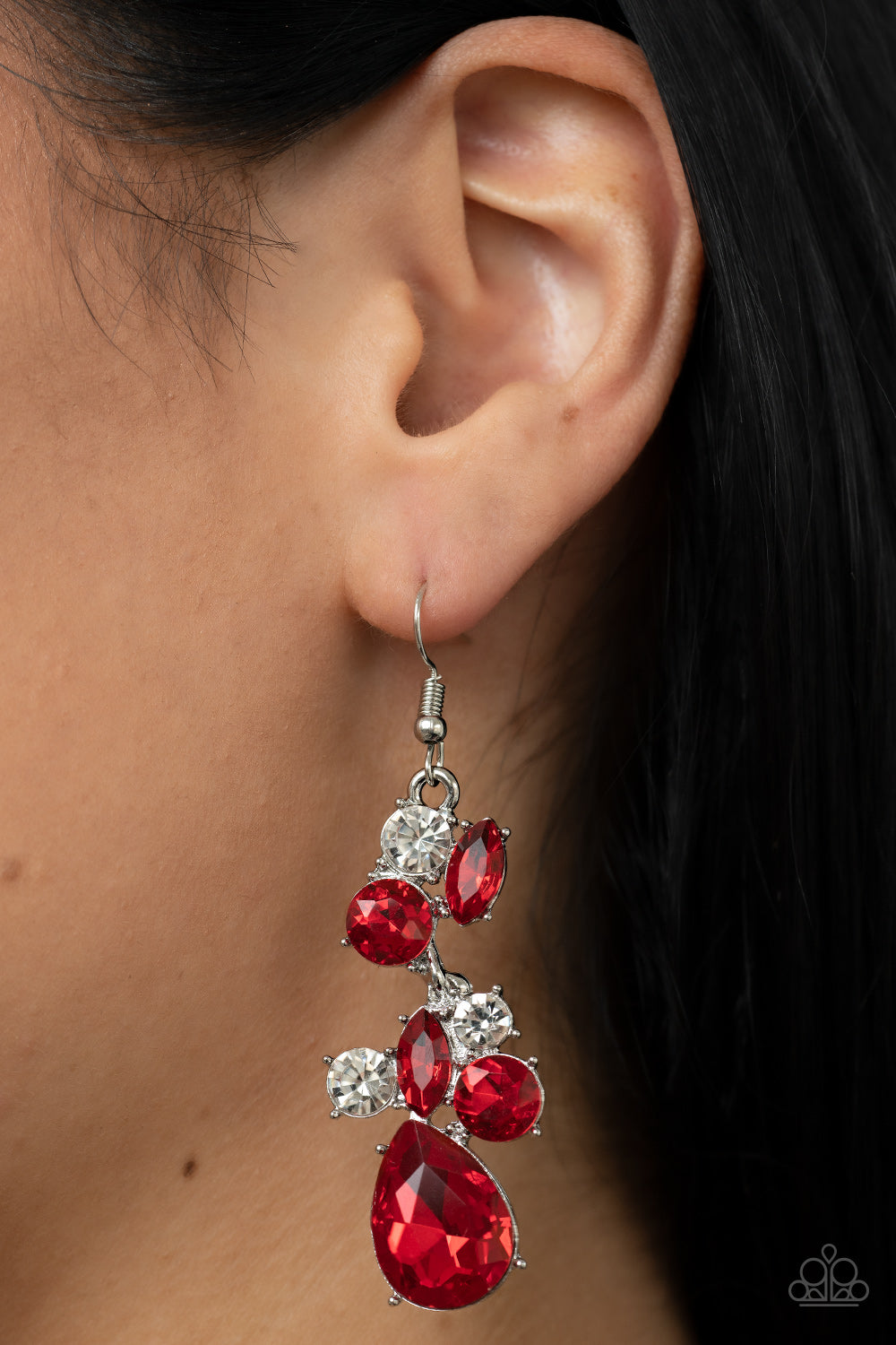 Paparazzi “Rhinestone Reveler” Red Dangle Earrings