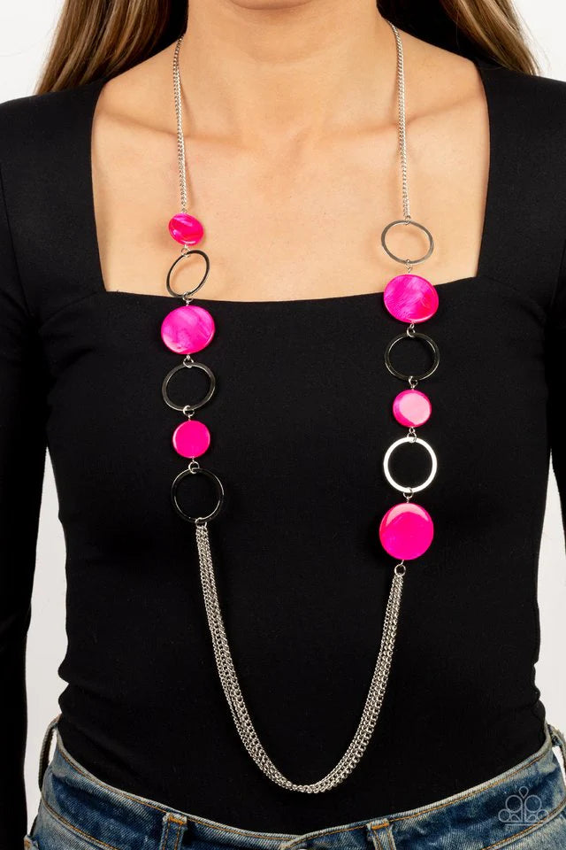 “Beach Hub” Pink Necklace Earring Set - Paparazzi Accessories