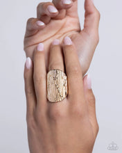 Load image into Gallery viewer, Paparazzi “Thrilling Timber” Gold Stretch Ring - Paparazzi Accessories
