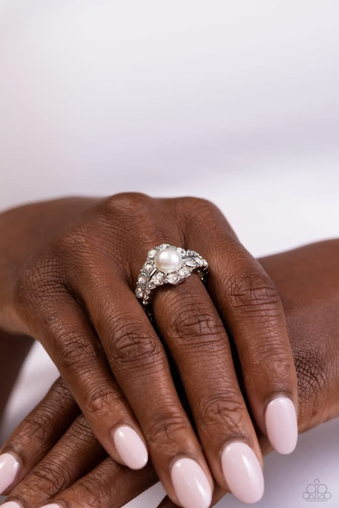 “Titanic Tango” White Stretch Ring - Paparazzi Accessories