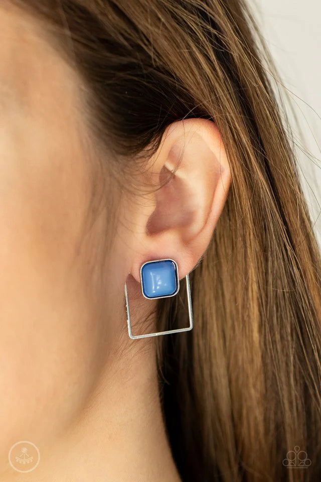 “FLAIR and Square” Blue Double-sided Post  Earrings - Paparazzi Accessories