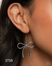 Load image into Gallery viewer, “Coquette Candidate” Silver Bow Dangle Earrings - Paparazzi
