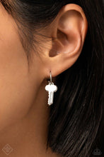 Load image into Gallery viewer, Paparazzi “The Key to Everything” Silver Hoop Earrings

