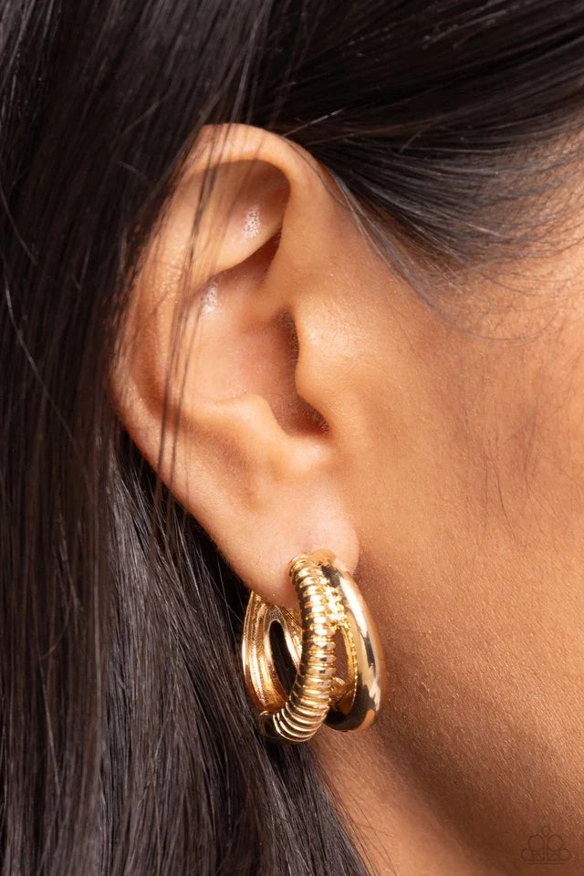 Paparazzi Earring ~ Textured Tremolo - Gold