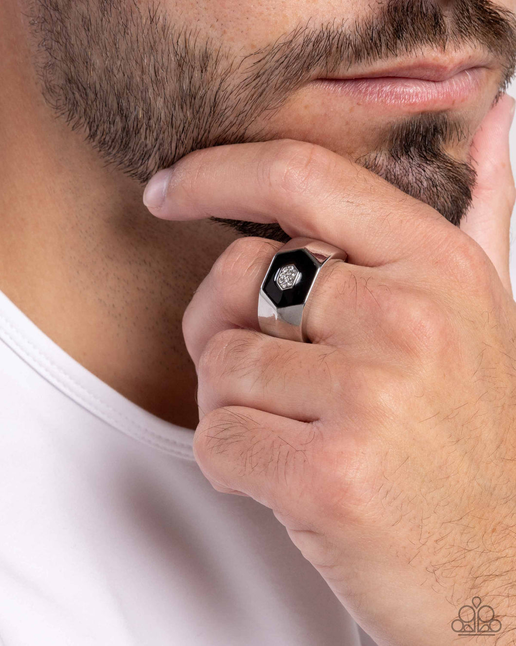 “Hexagonal Headliner” Black Men’s Stretch Ring - Paparazzi Accessories