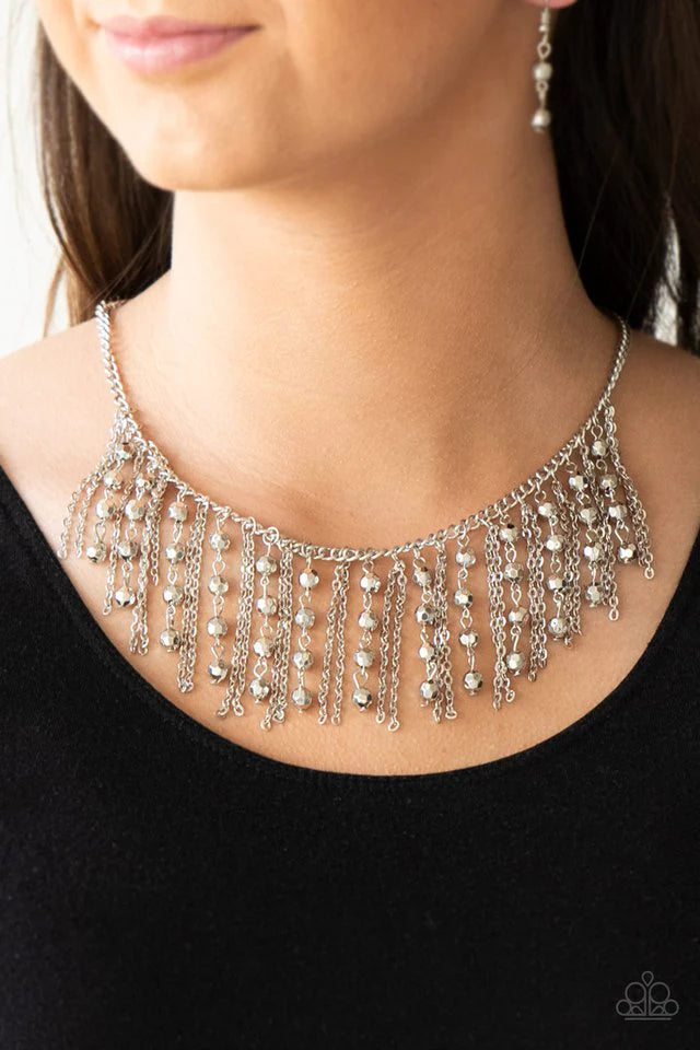 “Rebel Remix” Silver Necklace Earring Set - Paparazzi Accessories