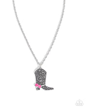 Load image into Gallery viewer, Paparazzi “Blazing Boot” Pink Necklace Earring Set - Paparazzi Accessories
