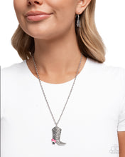 Load image into Gallery viewer, Paparazzi “Blazing Boot” Pink Necklace Earring Set - Paparazzi Accessories

