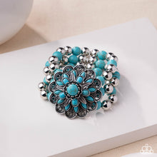 Load image into Gallery viewer, “Floral Figment” Blue Stretch Bracelet - Paparazzi Accessories
