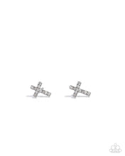 Load image into Gallery viewer, Paparazzi “Sacred Shimmer“ White Post Cross Earrings - Paparazzi Accessories
