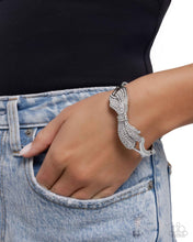Load image into Gallery viewer, Paparazzi “Blissful Bow” White Hinge Bracelet - Paparazzi Accessories
