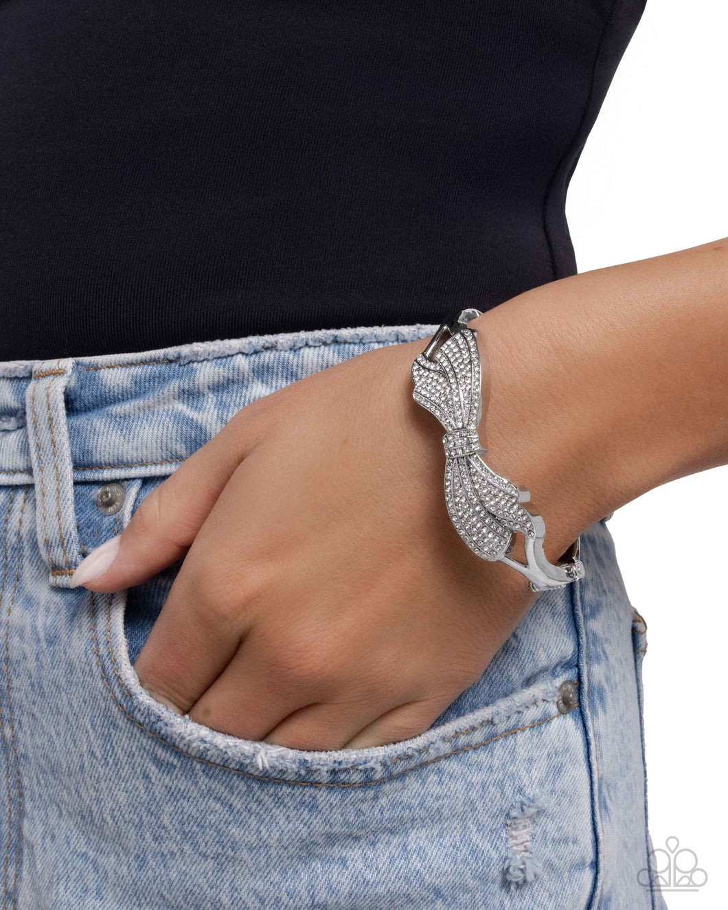 Paparazzi “Blissful Bow” White Hinge Bracelet - Paparazzi Accessories