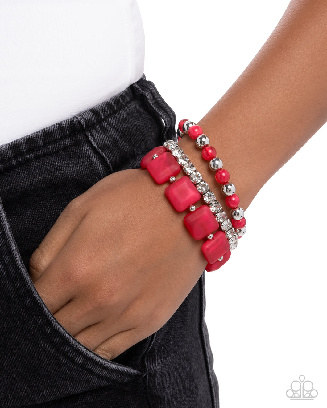 Paparazzi “Socialite Squares” Pink Stretch Bracelet - Paparazzi Accessories