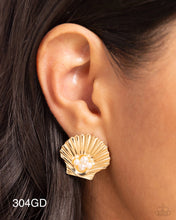 Load image into Gallery viewer, Paparazzi “Oyster Opulence” Gold Post Earrings
