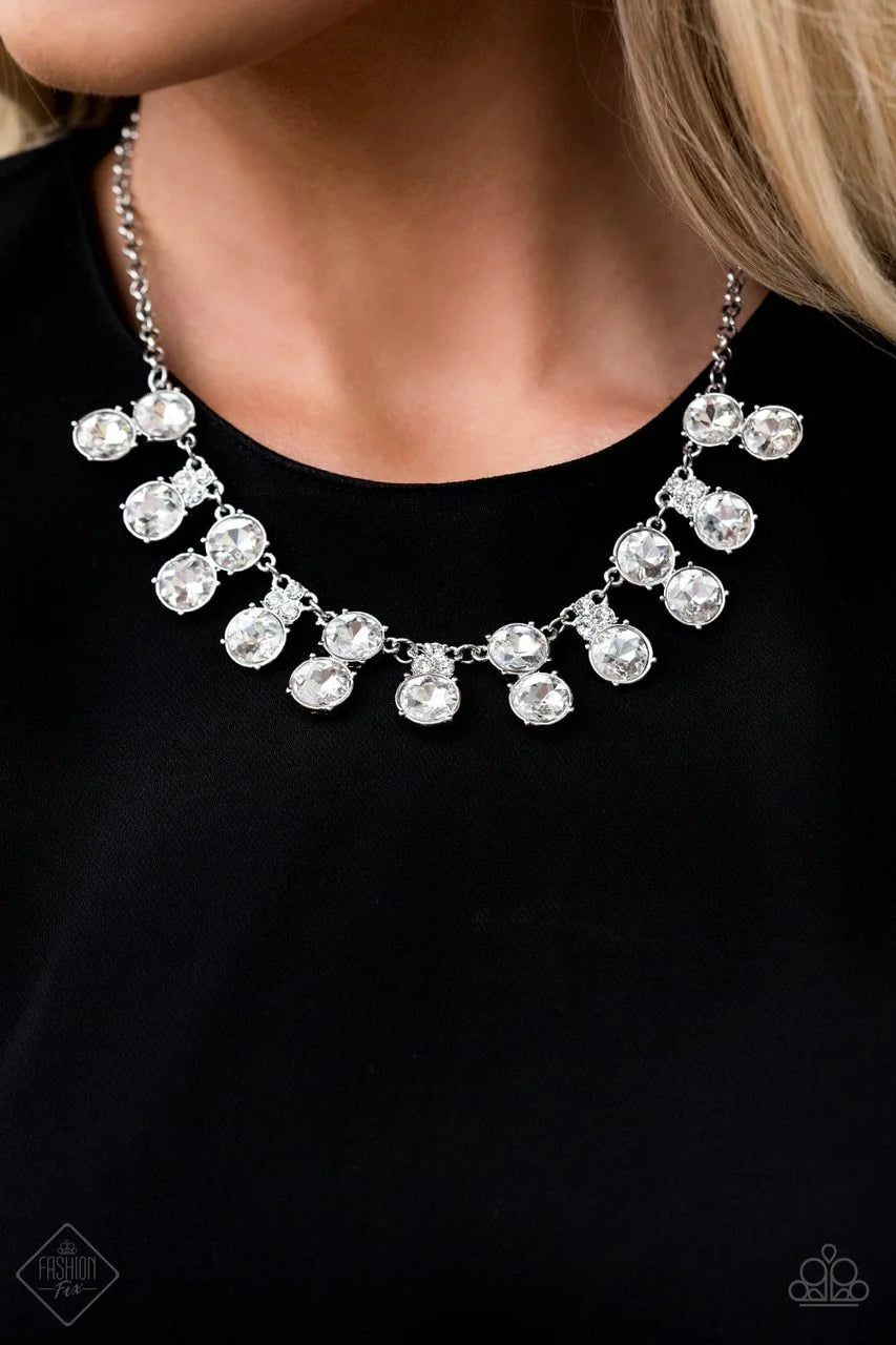 Paparazzi “Top Dollar Twinkle” White Necklace Earring Set